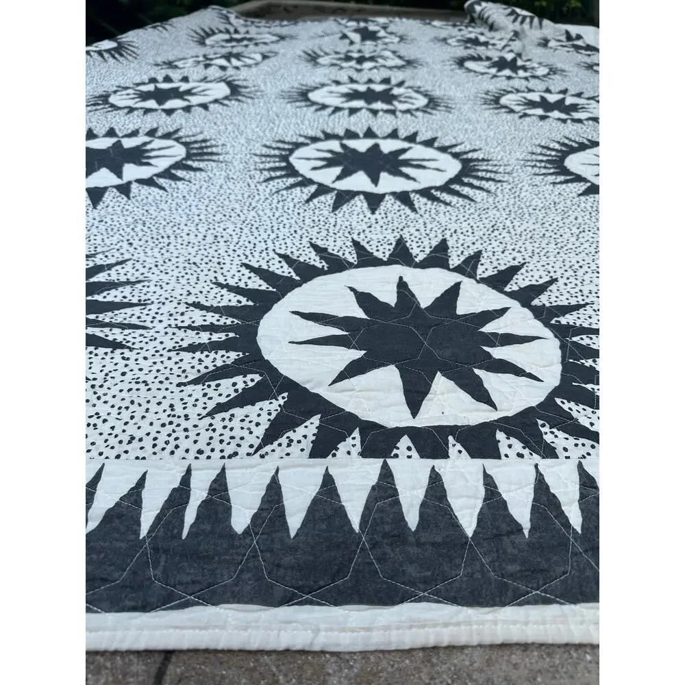 Soleil 4-Piece Medallion Cotton Quilt Set Jungalow Queen black white boho sun